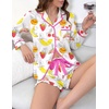 Ekouaer Satin Pajamas Set for Women 2 Piece Silky Long Sleeve and Ruffle Shorts Pajamas Button Down Pjs Loungewear Set(Colorful Fruit Prints)