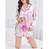 Ekouaer Satin Pajamas Set for Women 2 Piece Silky Long Sleeve and Ruffle Shorts Pajamas Button Down Pjs Loungewear Set(Colorful Striped Stars)