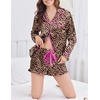 Ekouaer Satin Pajamas Set for Women 2 Piece Silky Long Sleeve and Ruffle Shorts Pajamas Button Down Pjs Loungewear Set(Leopard)