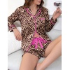 Ekouaer Satin Pajamas Set for Women 2 Piece Silky Long Sleeve and Ruffle Shorts Pajamas Button Down Pjs Loungewear Set(Leopard)