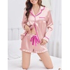 Ekouaer Satin Pajamas Set for Women 2 Piece Silky Long Sleeve and Ruffle Shorts Pajamas Button Down Pjs Loungewear Set(Pink)
