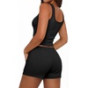 Ekouaer Women Pajama Set 2 Pieces Tank Top and Shorts Cami Sleepwear Loungewear Ribbed Knit Pjs Sets Soft Lingerie(Black)