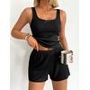Ekouaer Women Pajama Set 2 Pieces Tank Top and Shorts Cami Sleepwear Loungewear Ribbed Knit Pjs Sets Soft Lingerie(Black)