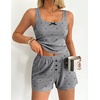 Ekouaer Women Pajama Set 2 Pieces Tank Top and Shorts Cami Sleepwear Loungewear Ribbed Knit Pjs Sets Soft Lingerie(Grey-bow Heart)