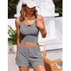 Ekouaer Women Pajama Set 2 Pieces Tank Top and Shorts Cami Sleepwear Loungewear Ribbed Knit Pjs Sets Soft Lingerie(Grey-bow Heart)