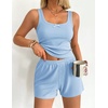 Ekouaer Women Pajama Set 2 Pieces Tank Top and Shorts Cami Sleepwear Loungewear Ribbed Knit Pjs Sets Soft Lingerie(Light Bule)