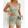 Ekouaer Women Pajama Set 2 Pieces Tank Top and Shorts Cami Sleepwear Loungewear Ribbed Knit Pjs Sets Soft Lingerie(Light Green)
