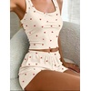 Ekouaer Women Pajama Set 2 Pieces Tank Top and Shorts Cami Sleepwear Loungewear Ribbed Knit Pjs Sets Soft Lingerie(Little Cherry)
