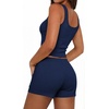 Ekouaer Women Pajama Set 2 Pieces Tank Top and Shorts Cami Sleepwear Loungewear Ribbed Knit Pjs Sets Soft Lingerie(Navy)