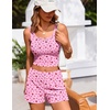 Ekouaer Women Pajama Set 2 Pieces Tank Top and Shorts Cami Sleepwear Loungewear Ribbed Knit Pjs Sets Soft Lingerie(Pink Heart)