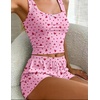 Ekouaer Women Pajama Set 2 Pieces Tank Top and Shorts Cami Sleepwear Loungewear Ribbed Knit Pjs Sets Soft Lingerie(Pink Heart)