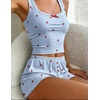 Ekouaer Women Pajama Set 2 Pieces Tank Top and Shorts Cami Sleepwear Loungewear Ribbed Knit Pjs Sets Soft Lingerie(Plaid-cherry)