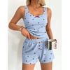 Ekouaer Women Pajama Set 2 Pieces Tank Top and Shorts Cami Sleepwear Loungewear Ribbed Knit Pjs Sets Soft Lingerie(Plaid-cherry)