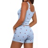 Ekouaer Women Pajama Set 2 Pieces Tank Top and Shorts Cami Sleepwear Loungewear Ribbed Knit Pjs Sets Soft Lingerie(Plaid-cherry)
