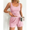 Ekouaer Women Pajama Set 2 Pieces Tank Top and Shorts Cami Sleepwear Loungewear Ribbed Knit Pjs Sets Soft Lingerie(Stripes-pink Bow)