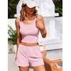 Ekouaer Women Pajama Set 2 Pieces Tank Top and Shorts Cami Sleepwear Loungewear Ribbed Knit Pjs Sets Soft Lingerie(Stripes-pink Bow)