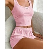 Ekouaer Women Pajama Set 2 Pieces Tank Top and Shorts Cami Sleepwear Loungewear Ribbed Knit Pjs Sets Soft Lingerie(Stripes-pink Bow)