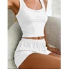 Ekouaer Women Pajama Set 2 Pieces Tank Top and Shorts Cami Sleepwear Loungewear Ribbed Knit Pjs Sets Soft Lingerie(White)