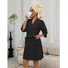 Ekouaer Women Terry Cloth Robes Absorbent Towel Robe Knee Length Soft Bathrobe 3/4 Sleeve Spa Robe with Pockets(Black)