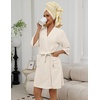 Ekouaer Women Terry Cloth Robes Absorbent Towel Robe Knee Length Soft Bathrobe 3/4 Sleeve Spa Robe with Pockets(Cream)