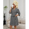 Ekouaer Women Terry Cloth Robes Absorbent Towel Robe Knee Length Soft Bathrobe 3/4 Sleeve Spa Robe with Pockets(Dark Grey)