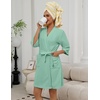 Ekouaer Women Terry Cloth Robes Absorbent Towel Robe Knee Length Soft Bathrobe 3/4 Sleeve Spa Robe with Pockets(Mint Green)