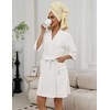 Ekouaer Women Terry Cloth Robes Absorbent Towel Robe Knee Length Soft Bathrobe 3/4 Sleeve Spa Robe with Pockets(Pure White)