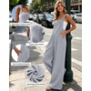 Ekouaer Womens Casual Loose Overalls Jumpsuits Summer Outfits Wide Leg Pants Rompers with Pockets S-XXL(Grey Blue)