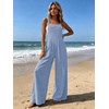 Ekouaer Womens Casual Loose Overalls Jumpsuits Summer Outfits Wide Leg Pants Rompers with Pockets S-XXL(Light Blue)