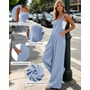 Ekouaer Womens Casual Loose Overalls Jumpsuits Summer Outfits Wide Leg Pants Rompers with Pockets S-XXL(Light Blue)