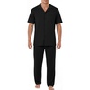 EKouear Mens Pajamas Set Short Sleeve pjs sets Classic Button Down Sleepwear Long Pants Lounge Set with Pocket(Black)
