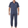 EKouear Mens Pajamas Set Short Sleeve pjs sets Classic Button Down Sleepwear Long Pants Lounge Set with Pocket(Blue Plaid)