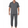 EKouear Mens Pajamas Set Short Sleeve pjs sets Classic Button Down Sleepwear Long Pants Lounge Set with Pocket(Deep Gray)