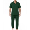 EKouear Mens Pajamas Set Short Sleeve pjs sets Classic Button Down Sleepwear Long Pants Lounge Set with Pocket(Green)