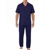 EKouear Mens Pajamas Set Short Sleeve pjs sets Classic Button Down Sleepwear Long Pants Lounge Set with Pocket(Navy Blue)