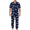 EKouear Mens Pajamas Set Short Sleeve pjs sets Classic Button Down Sleepwear Long Pants Lounge Set with Pocket(Navy Zebra)