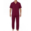 EKouear Mens Pajamas Set Short Sleeve pjs sets Classic Button Down Sleepwear Long Pants Lounge Set with Pocket(Wine Red)