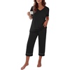 Ekouaer Cotton Pajamas for Women Set Short Sleeve Top and Capri Pants Lounge Sets with Pockets Soft Sleepwear(Black)