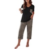 Ekouaer Cotton Pajamas for Women Set Short Sleeve Top and Capri Pants Lounge Sets with Pockets Soft Sleepwear(Black and Brown Leopard)