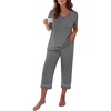 Ekouaer Cotton Pajamas for Women Set Short Sleeve Top and Capri Pants Lounge Sets with Pockets Soft Sleepwear(Grey)