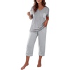 Ekouaer Cotton Pajamas for Women Set Short Sleeve Top and Capri Pants Lounge Sets with Pockets Soft Sleepwear(Grey Stripe)