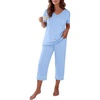 Ekouaer Cotton Pajamas for Women Set Short Sleeve Top and Capri Pants Lounge Sets with Pockets Soft Sleepwear(Light Blue)