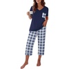 Ekouaer Cotton Pajamas for Women Set Short Sleeve Top and Capri Pants Lounge Sets with Pockets Soft Sleepwear(Navy Blue Plaid)