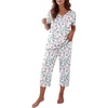 Ekouaer Cotton Pajamas for Women Set Short Sleeve Top and Capri Pants Lounge Sets with Pockets Soft Sleepwear(Purple Flowers)