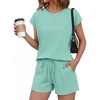 Ekouaer Cotton Two Piece Sets for Women Summer Short Set Crew Neck Matching Sets Cap Sleeve Vacation Outfits With Pocket(Ice Green)