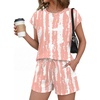 Ekouaer Cotton Two Piece Sets for Women Summer Short Set Crew Neck Matching Sets Cap Sleeve Vacation Outfits With Pocket(Tie-dye Pink)