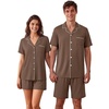 Ekouaer Couple Matching Pajamas Sets Short Sleeve Button Down Pjs Sleepwear 2 Piece Lounge Set XS-XXXL(Brown)