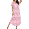 Ekouaer Long Nightgowns for Women Bamboo Viscose Sleepshirt Short Sleeve Night Gown V Neck House Dress(Floral Pink)