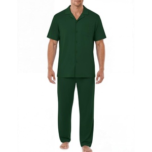 EKouear Mens Pajamas Set Short Sleeve pjs sets Classic Button Down Sleepwear Long Pants Lounge Set with Pocket(Green)