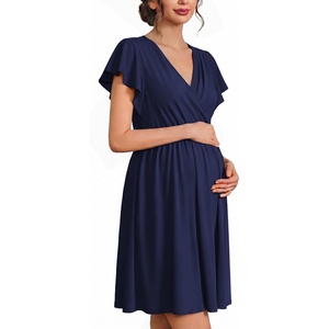 Ekouaer Cotton Labor and Delivery Gown for Hospital 3 in 1 Nursing Nightgown for Breastfeeding Short Sleeve Maternity Dress(Navy Blue)